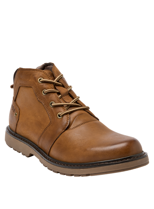 Calzado masculino camel casual de cuero, versátil y robusto, con cordones y suela gruesa para salidas informales.