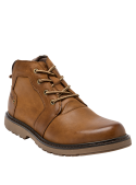 Calzado masculino camel casual de cuero, versátil y robusto, con cordones y suela gruesa para salidas informales.