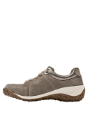Zapatilla de cuero taupe para mujer con punta redonda y altura de caña de 6 cm.
