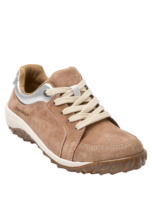 Zapatilla de cuero taupe, diseño versátil y cómodo para un estilo de vida dinámico.