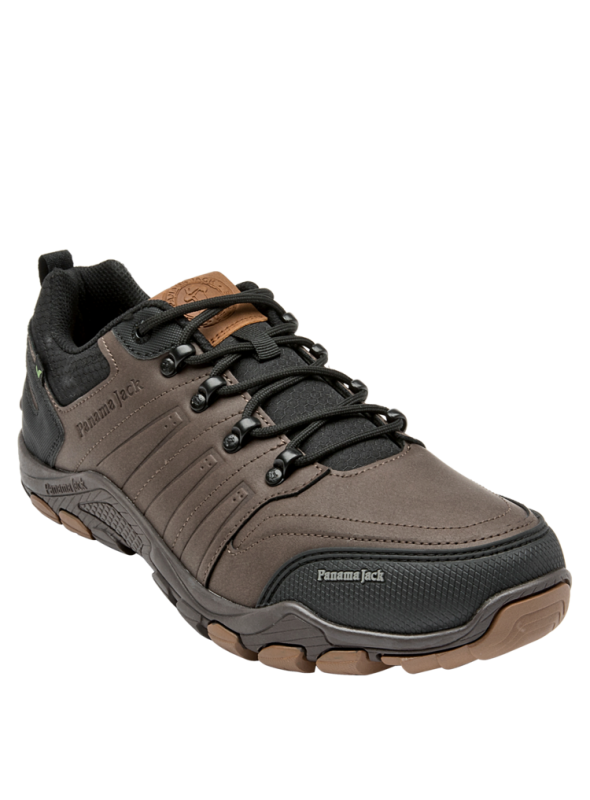 Zapatilla verde masculina de estilo aventurero, con líneas laterales dinámicas y ojales resistentes para un ajuste seguro.