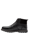 Calzado de cuero negro masculino con cordones metálicos y costura lateral, ideal para un look moderno.
