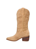 Bota Western para mujer, color camel, de cuero, con bordados elegantes y tacón cuadrado estable.