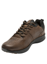 Calzado marrón de cuero y textil para hombre, estilo athleisure, combina lo deportivo y casual para ocasiones informales.