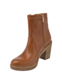 Botín camel de cuero para mujer, estilo casual, ideal para invierno.