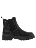 Botín Chelsea negro de cuero para mujer, ideal para invierno, con taco plano de 4.3 cm.