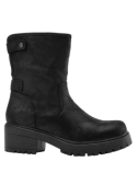 Bota negra casual de mujer con diseño moderno, caña media y silueta recta, ideal para un estilo urbano y versátil.