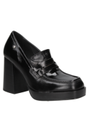 Mocasín de cuero negro retro chic para mujer, elegante y funcional para ocasiones formales y casuales.