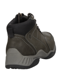 Calzado robusto y funcional gris, ideal para aventureros, combina cuero y textil para estructura y flexibilidad.