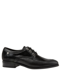 Zapato oxford negro de cuero para mujer, estilo casual con taco plano de 2.6 cm y punta puntiaguda.