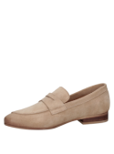 Zapato beige de cuero gamuzado para mujer, estilo casual, diseño elegante y cómodo.