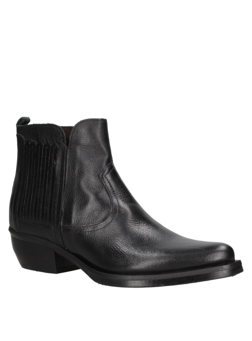 Botín Chelsea de cuero negro para mujer, con diseño audaz y taco bloque de 5 cm.