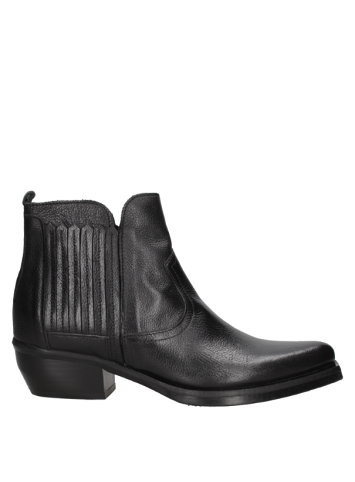 Botín Chelsea de cuero negro para mujer, con diseño audaz y taco bloque de 5 cm.