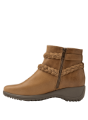 Botín camel de cuero, forro pu+textile, diseño casual para mujer, perfecto para mantener los pies cálidos y secos.