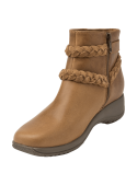 Botín camel de cuero para mujer, estilo casual, ideal para invierno, con punta cuadrada y taco plano de 5 cm.