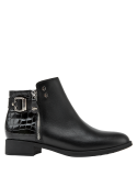 Botín casual para mujer en cuero negro, altura de caña 10 cm, perfecto para mantenerte cálida.