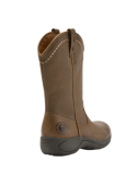 Bota camel de cuero para mujer, corte alto hasta la pantorrilla, perfecta para moda campestre y eventos informales.