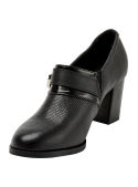 Zapato de cuero negro femenino, punta puntiaguda y forro de poliuretano, perfecto para el trabajo.