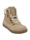 Suela gruesa del botín beige para niña, proporcionando estabilidad y tracción para actividades al aire libre.