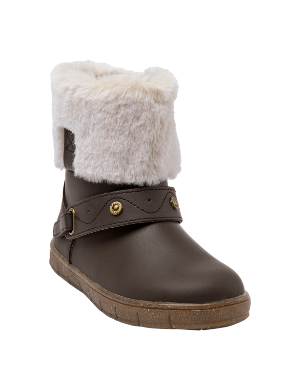 Bota café para niña, combina elementos vintage y contemporáneos, adecuada para reuniones familiares o salidas al parque.