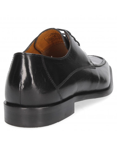 Elegante zapato de cuero negro para hombre, tipo derby, versátil para combinar con traje formal o semi-formal.