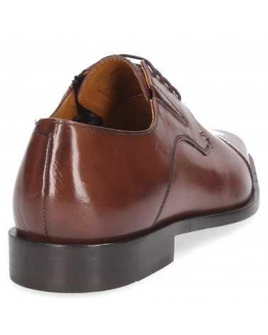 Elegante zapato de cuero café para hombre, estilo minimalista Derby, combina con trajes y ocasiones formales.