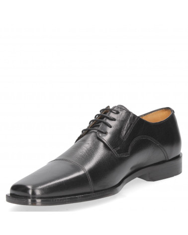 Calzado Derby negro de cuero para hombre, versátil y elegante, ideal para un look pulcro en ocasiones importantes.