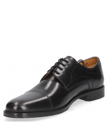 Zapato de cuero negro tipo Derby, diseño atemporal con puntera recta, ideal para un entorno profesional o cenas elegantes.
