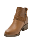 Botín de cuero camel para mujer, estilo casual con punta redonda y caña de 10 cm.