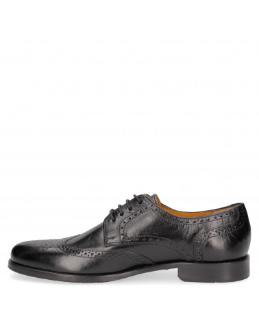 Zapato Oxford negro de cuero para hombre con detalles brogue, ideal para un look sofisticado en eventos y cenas formales.