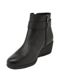 Botín casual de cuero negro para mujer, con punta redonda y caña de 11 cm, perfecto para el día a día.