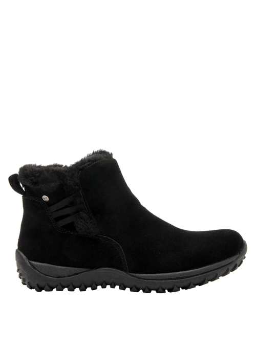 Elegante botín negro de cuero para mujer, versátil y protector en estilo casual.