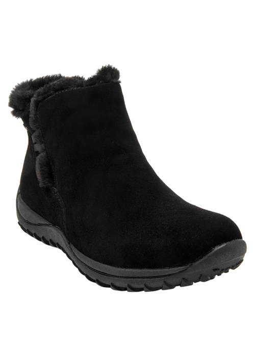 Elegante botín negro de cuero para mujer, versátil y protector en estilo casual.