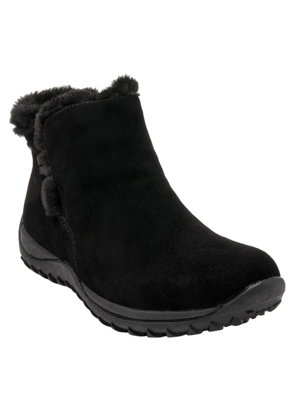 Elegante botín negro de cuero para mujer, versátil y protector en estilo casual.