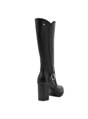 Bota de cuero negro casual para mujer con taco bloque de 8.5 cm.