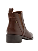 Botín Chelsea de cuero marrón para mujer con punta puntiaguda y taco bloque de 4.5 cm.