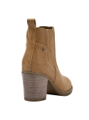 Botín camel de cuero para mujer, diseño casual con taco bloque de 7.5 cm y punta puntiaguda.