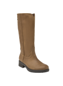 Bota beige de cuero para mujer con diseño clásico western, ideal para caminatas urbanas y eventos al aire libre.