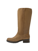 Bota casual beige de cuero para mujer con costuras decorativas y puntera redondeada, perfecta para salidas informales.