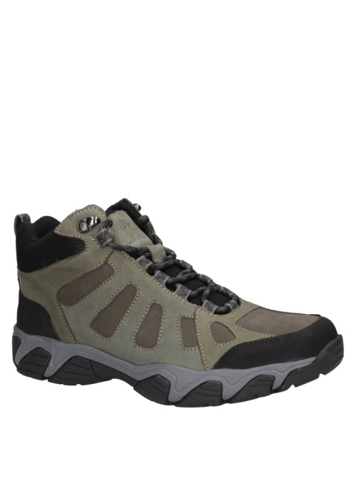 Calzado outdoor masculino en oliva, resistente y duradero, adecuado para senderismo y uso urbano casual.