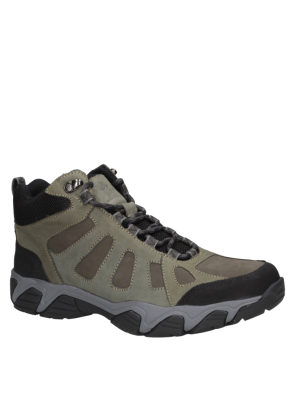 Calzado outdoor para hombre, cuero café, con diseño funcional y sistema de amarre seguro, adecuado para excursiones.