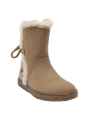 bota taupe para niña, estilo casual con reborde invernal, adecuada para salidas al parque y reuniones familiares.