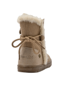 bota taupe casual para niña con diseño moderno y reborde suave en el caño, ideal para climas fríos y estilo casual chic.