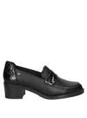 Zapato negro de cuero para mujer, estilo casual, ideal para cualquier ocasión, con taco bloque.