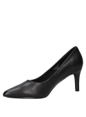 Elegante zapato de cuero negro para mujer, diseño sofisticado con altura de caña de 6 cm.