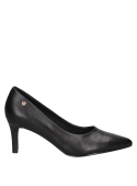 Zapato de cuero negro para mujer, ideal para eventos formales, con forro suave de poliuretano.