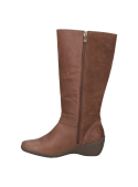 Bota de cuero café con hebillas, estilo urbano para mujer, cómoda y versátil para ocasiones informales.