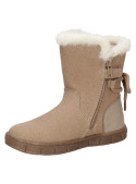 Bota camel casual para niña con caña alta y borde superior suave, ideal para mantener el estilo acogedor en climas fríos.