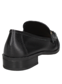 Calzado de cuero negro para mujer, mocasín de estilo vintage con toques modernos, ideal para un look atemporal.