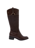 Bota café de cuero para mujer, estilo casual, con diseño clásico y elegante, perfecta para looks casuales y semi-formales.